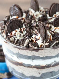 an oreo cookie dessert in a glass on a table