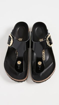 Birkenstock Gizeh Big Buckle Sandals | SHOPBOP Classic Black Sandals With Buckle Closure, Fancy Shoes, Birkenstock Sandals, Buckle Sandals, Eva Sole, Birkenstock Gizeh, Shoe Game, Cognac, Leather Sandals