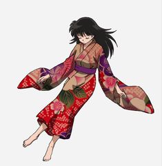 a woman in a kimono is flying through the air