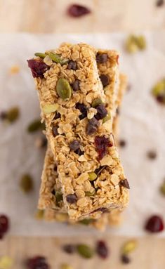 an oatmeal granola bar with raisins and cranberries