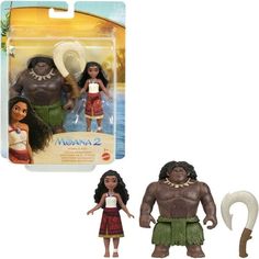 two action figures from the disney movie moan and o'ahana with an animal tail