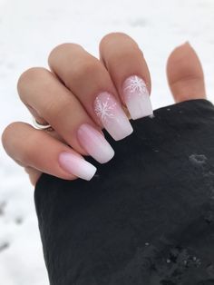 Snowflake Nail Design, Classy Acrylic Nails, Sparkle Nails, Pink Nail, Neutral Nails