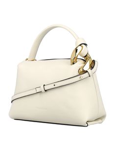 100% full grain calf leather lining, 100% polyester Designer Cream Business Bags, White Business Shoulder Bag With Gold-tone Hardware, White Shoulder Bag With Gold-tone Hardware For Business, White Bag With Gold-tone Hardware And Round Handle, White Leather Shoulder Bag With Leather Lining, White Bags With Gold-tone Hardware And Round Handle, Cream Shoulder Bag With Gold-tone Hardware For Work, White Calf Leather Satchel Shoulder Bag, White Business Satchel With Gold-tone Hardware