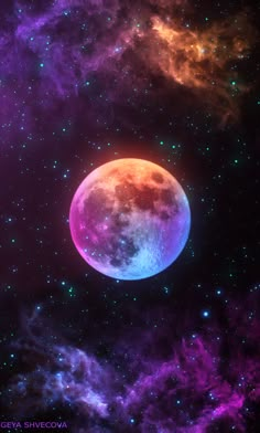 an image of a purple and blue moon in the sky