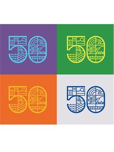 the 50th anniversary logo is shown in four different colors