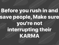 the words before you rush in and save people, make sure you're not interrupping their karma