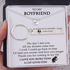 Heart Necklace & Keychain Gift Set - To My Boyfriend - I Love You More Than a Cat Loves Fish - Gnc12011 Necklace Meaning, Happy Birthday Icons, To My Boyfriend, To My Future Husband, Birthday Icon, Matching Keychains, Best Friend Lyrics, Meaningful Messages, Romantic Gifts