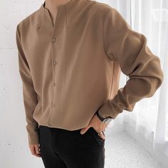 Shirts, Gentleman Minimalist Plain Design Business Long-sleeved Shirt Brown Dress Shirt Outfit, Dress Shirt Outfit Men, Brown Shirt Men, Male Shirts, Masculine Fashion, Formal Men Outfit, Shirt Dress Outfit, Men Street Fashion