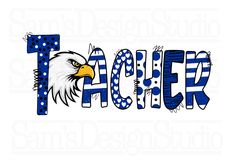 the word peace with an eagle head and stars in blue, white and black colors