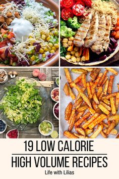 the cover of 19 low calorie high volume recipes, including salads and sides