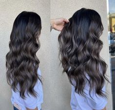 Hair Extensions Color Ideas, Old Money Burnett Hair, Highlights For Dark Brown Hair Straight, Ashy Dark Brown Hair Balayage, Dark Brown Hair With Ashy Highlights, Summer Black Hair, Winter Brunette, Dark Brown Hair Balayage, Dark Highlights