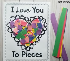 i love you to pieces valentine's day card with colored crepe paper