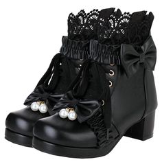 PRICES MAY VARY. APPROX MEASUREMENTS: The lolita boots heel height: 4cm,1.57"; Shaft Length : 20cm,7.87"; Top Opening Circumference: 25cm,9.44" COLOR:The kawaii shoes for women with Black white and pink,closed toe boots, block heel with a soft insole and additional design to ensure maximum comfortable. CLOSURE TYPE:Sweet lace up ankle boots,artificial wool inside design,very comfortable and suitable at all seasons. SUITABLE FOR ALL OF THE OCCASION – Classic style will be suitable for all kinds o Kitten Heel Ankle Boots, Victorian Shoes, Cute Ankle Boots, Gothic Boots, Gothic Shoes, Chunky Heel Ankle Boots, Comfort Shoes Women