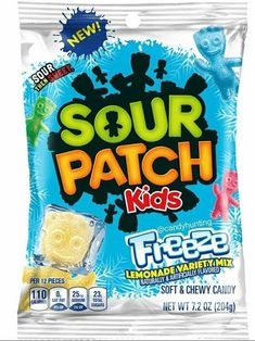 sour patch kid's freeze lemon flavored gummy candy, 3 25 ounce