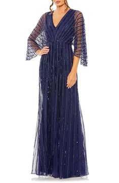 Mac Duggal Beaded Stripe Mesh A-Line Gown | Nordstrom A Line Long Dress, Beaded Evening Gowns, Formal Dance, Look Formal, Dresses Formal Elegant, Embellished Gown, Western Chic, Beaded Gown, Mac Duggal