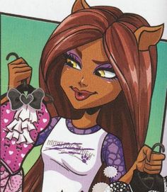 an image of a cartoon character holding up some clothes and shoes in her hand, with the caption monster high school on it