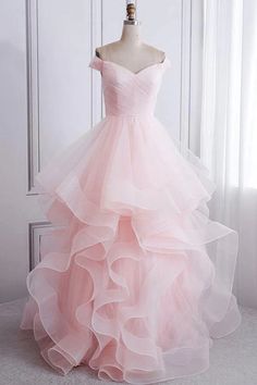 Prom Dresses Long Pink, Pink Evening Dress, Pink Wedding Dress, Pink Formal Dresses, Long Prom Gowns, Long Sleeve Gown, A Line Prom Dresses, Pink Prom Dresses, Pink Tulle