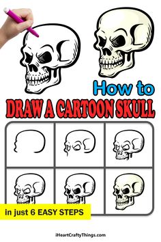 how to draw a cartoon skull in just 6 easy steps with pictures and text below