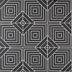 an abstract black and white pattern with squares, rectangles, and diamonds on it