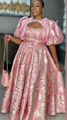 Damask Gown Styles, Damask Gown, Latest Gown Styles, Short Sleeve Tops Casual, Lace Gown Styles, Church Fashion, Gown Styles, Brocade Dresses, African Print Dress