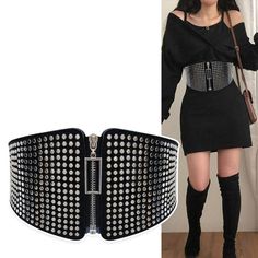 We know good belts make an outfit, so let's twist the waist with our elastic corset belt! Glam it up with 3 size options - the perfect accessory for the queen of drag. Take your look to maximum level! Belt Material: Metal, PU Style: Gothic Width: 2.9"-4.7"/7.5cm-12cm Waist: 27.5"-33.4"/70cm-85cm/ 33.4"-41.3"/85cm-105cm 41.3"-47.2"/100cm-120cm Goth Plus Size, Female Waist, Belt Corset, Designer Belts For Women, Plus Size Corset, Women Belt, Corset Belt, Designer Belts, Studded Belt