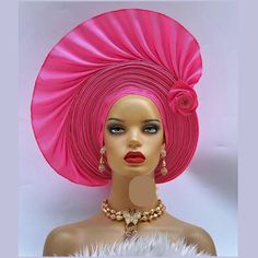 Gele Hat, Auto-gele, Asooke, African Gele, Pink Headtie, Ready made Gele, Asoebi Styles, Bride gele, Women Headwear, Zara Cap, Boutique   We style your head with this beautifully made Auto Gele to match your dresses. Specially for women of style & elegance. Made for Pretty bride, mother of the bride, groom mother, wedding guest & party stunner! Sewn with quality asooke fabric. Ready to wear & very comfortable to rock. Perfect fit for your Laces, George dresses, Ankara wears & traditional wedding Zara Cap, Africa Party, Dresses Ankara, Fancy Scarf, Mother Wedding, Lace Dress Styles, Asoebi Styles, Women's Headwear