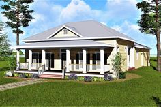 this is an artist's rendering of a small house with porches and columns