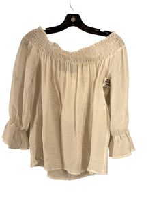 Brand: CLOTHES MENTOR Style: TOP 3/4 SLEEVE Color: CREAM Size: S Other Info: AND THE WHY - SKU: 186-186278-17154 CONDITION: GENTLY USED Fall Beach Blouse With 3/4 Sleeves, Cotton Tops With 3/4 Sleeves For Day Out, Casual 3/4 Sleeve Beach Tops, White Casual Peasant Top With 3/4 Sleeves, Casual White Peasant Top With 3/4 Sleeve, Casual White 3/4 Sleeve Peasant Top, Casual Blouse With 3/4 Sleeves For Daywear, Spring Vacation Tops With 3/4 Sleeves, Cotton Peasant Top With 3/4 Sleeves For Spring