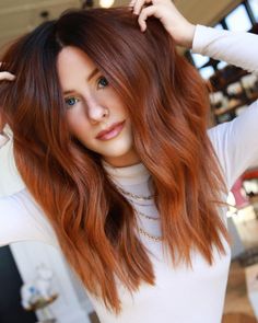 Black-to-Brown-to Auburn Fade Red Hair Colors, Auburn Red Hair, Bronze Hair, Half Shaved, Ginger Hair Color, Long Red Hair