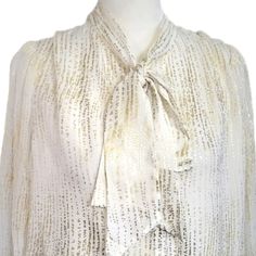 New With Tags! Derek Lam Silk Tie Neck Blouse. Ivory Base Color With Gold Accenting Throughout. Semi Sheer, Button Front, Long Sleeve. Silk And Viscose Blend Material. Retail Price $198 Cream Shirt, Gold Blouse, Tie Neck Blouse, Cream And Gold, 7 For All Mankind, Silk Ties, Gold Accents, Base Colour, Neck Tie