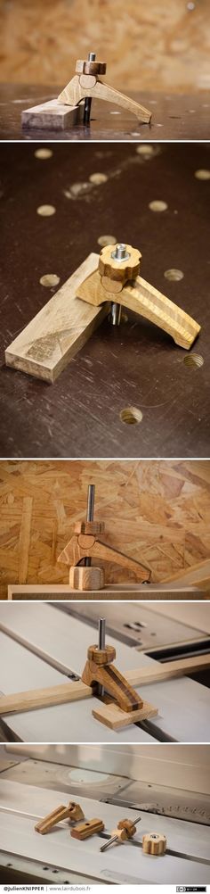 three different views of the inside of a building with wood flooring and metal beams