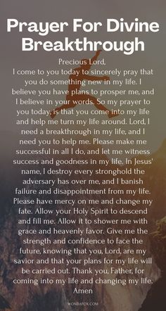 a prayer for divine breakthrouh with an image of mountains in the background