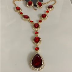 Fashion Necklace Earrings Sets Red And Gold Necklace, Jewerly Set, Earrings Sets, Senior Prom, Ruby Necklace, Red And Gold, Necklace Earring Set, Necklace Earrings, Quince