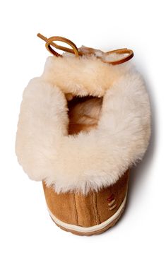 Plush genuine-shearling trim and lining bring ultimate comfort and warmth to this sheepskin slipper set on a grippy rubber sole for indoor-and-outdoor wear. Leather and genuine-shearling (Dominican Republic) upper/genuine-shearling lining/rubber sole Imported Indoor Slippers With Faux Fur Lining, Winter Indoor Slippers With Plush Lining, Indoor Slippers With Faux Fur Lining And Round Toe, Shearling Slippers With Rubber Sole And Closed Toe, Suede Slippers With Plush Lining And Round Toe, Cozy Indoor Suede Slippers, Winter Sheepskin Slip-on Slippers, Brown Plush Lined Slippers For Indoor, Winter Sheepskin Slippers With Faux Fur Lining