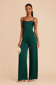 Green Prom Jumpsuit, Maid Of Honor Jumpsuit, Green Satin Jumpsuit, Satin Pantsuit, Dark Green Jumpsuit, Bridesmaid Jumpsuit, Prom Jumpsuit, Bridesmaids Jumpsuits, Bridal Party Outfit