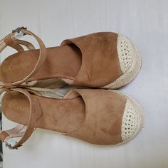 Brown Suede Wedge Sandals With Macrame Detail On Heels And Toes. Ankle Strap. New. Never Worn. Nwot Closed Toe Cushioned Wedge Sandals For Outings, Brown Wedge Heel Sandals For Outings, Brown Closed Toe Wedge Sandals For Outings, Suede Wedges, Ankle Straps, Womens Shoes Wedges, Brown Suede, Wedge Sandals, Ankle Strap