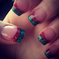 My Christmas Glitter French Manicure! Xmassss spirittttt Christmas Nail Tip Designs, New Years Eve Nails Ideas Sparkle, Holiday French Tip Nails, French Manicure Christmas, Christmas Nails French Tip, Christmas French Manicure, Christmas French Tips, Manicure Christmas, Nail Art Dotting Tool