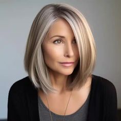 Medium Length Straight Hair with Rounded Layers Straight Inverted Bob Hairstyles, Medium Lob With Face Framing Layers, Straight Shoulder Length Hair Cuts With Curtain Bangs, Shoulder Bob Haircuts For Women, Angled Medium Bob, Medium Length Haircuts For Long Faces, Long Bob Hairstyles Over 60, All One Length Bob Medium, Lob Haircut For Thick Wavy Hair