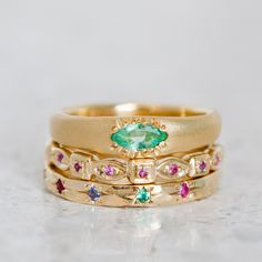 Our Wonky Stackable is set with a marquise emerald. Emerald measures 5 x 3mm. Band width 4.6mm tapering to 2.2mm at back approx. Metal weight 3.6g approx. Pictured in the first image with a matte finish. For a high shine finish please leave a note at checkout. Wedding Rings Unique, Pretty Rings, Instagram Icons, Fashion Rings, Emerald, Ring Size, Rose Gold, Yellow Gold, Wedding Rings