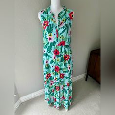 Nwt Size Small Gibsonlook Maxi Dress- Lined To Knee - Light And Breezy Material - Easy Flow- Floral, Tropical Print - Fits Roughly A 6/8 Casual Green Maxi Dress For Holiday, Green Summer Maxi Dress For Daywear, Tropical Sleeveless Maxi Dress For Holiday, Green Vibrant Print Beach Cover-up Dress, Summer Maxi, Summer Maxi Dress, Tropical Print, Gibson, Maxi Dress