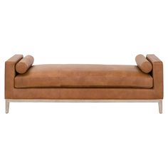 Essentials for Living Stitch & Hand - Dining & Bedroom Keaton Daybed 6701.WHBRN/NG Leather Daybed, Bolster Pillows, Leather Bench, Classic Brown, Exposed Wood, Bolster Pillow, Grey Oak, Brown Top, Down Feather