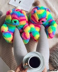 Olivia Mark - Colorful Teddy Bear Slippers Teddy Bear Slippers, Diy Teddy Bear, Bear Slippers, Faux Fur Slides, Chic Type, Slides Women, Flip Flop Shoes, Christmas Plush, Lace Lingerie Set