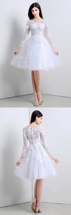 Only $88.99, Beach Wedding Dresses Modest Short Tulle Lace Wedding Dress Long Sleeved For Summer Beach #H76039 at #GemGrace. View more special Wedding Dresses,Beach Wedding Dresses,Short Wedding Dresses,Lace Wedding Dresses,Wedding Reception Dresses,Country Wedding Dresses now? GemGrace is a solution for those who want to buy delicate gowns with affordable prices, a solution for those who have unique ideas about their gowns. 2018 new arrivals, shop now to get $5 off! Summer Lace Mother Of The Bride Dress, Summer Wedding Dress With Illusion Neckline, Summer Wedding Evening Dress With Illusion Neckline, White Illusion Neckline Wedding Dress, Beach Wedding Dresses Short, Knee Length Wedding Dresses, Wedding Dresses Beach, Short Wedding Dress Beach, Tulle Lace Wedding Dress