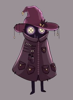 a cartoon character wearing a purple hat and coat