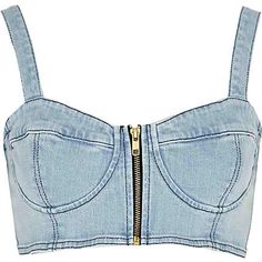 River island...love Denim Bralet, Shirts Crop Tops, Party Crop Tops, Bralet Tops, Shirts Crop, Blue Denim Shirt, Denim Crop Top, Moda Jeans, Office Fashion Women