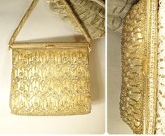 "I am so excited to be offering this SO beautiful, extremely well made, vintage Art Deco high end designer \"Walborg\" crystal rhinestone encrusted beaded gold lame flapper purse perfect for the Bride. This bag is in PRISTINE vintage condition! (It appears to be unused.) If you could see this rhinestone encrusted beaded purse in person you would know that photos are not doing it justice as they don't begin to capture the unbelievable sparkle adequately; it absolutely shimmers as it catches the l Vintage Handheld Evening Bag For Events, Vintage Handheld Evening Bag For Weddings, Vintage Handheld Evening Bag For Wedding, Antique Rectangular Evening Bag For Wedding, Elegant Rectangular Clutch For Vintage Events, Antique Style Evening Bag For Weddings, Vintage Party Bags With Rhinestones, Victorian Rectangular Evening Bag For Party, Antique Rectangular Wedding Bags