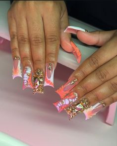 Duck Nails, Drip Nails, Short Square Acrylic Nails