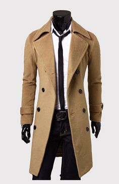 Mens Business Casual, Business Casual Fall, Double Breasted Overcoat, Mens Wool Coats, Wool Trench Coat, Double Breasted Trench Coat, Mens Windbreaker, Mens Winter Coat, Long Trench Coat