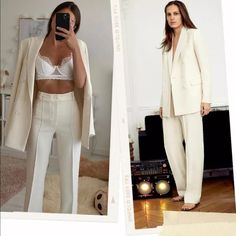 Zara 2396/628 White Pants Size M, I Think They Are More Cream Linen Material Than White. Nwt White Tailored Elegant Bottoms, Tailored Elegant White Bottoms, White Fitted Pantsuit, Elegant Off White Workwear Pants, White Fitted Trousers Pantsuit, White Pantsuit With Pockets For Work, Feminine White Summer Pants, White Tailored Pantsuit For Spring, White Tailored Pantsuit With Straight Pants