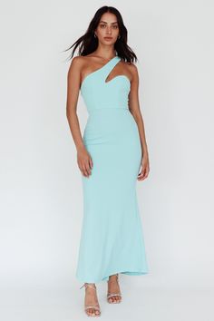 Shop the Shooting Stars One-Shoulder Maxi Dress Mint | Selfie Leslie Hoco Maxi Dress, Homecoming Long Dresses, Long Winter Formal Dresses, Blue Dress For Wedding Guest, Mint Homecoming Dresses, Bridget Wedding, Mint Prom Dresses, Mint Prom Dress, Aqua Prom Dress